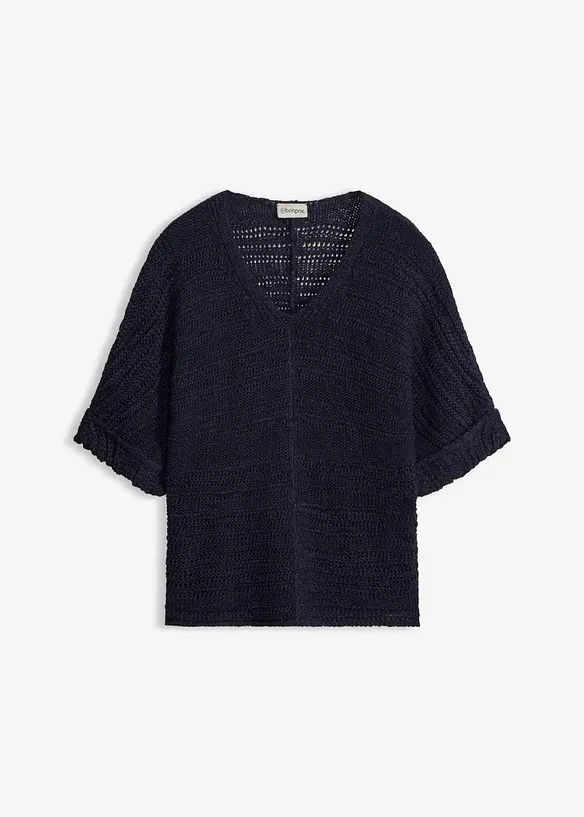 Maglione a mezze maniche in filato a fettuccia, bonprix