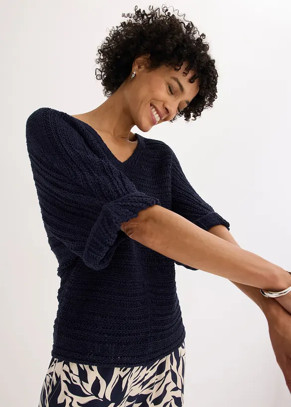 Maglione a mezze maniche in filato a fettuccia, bonprix