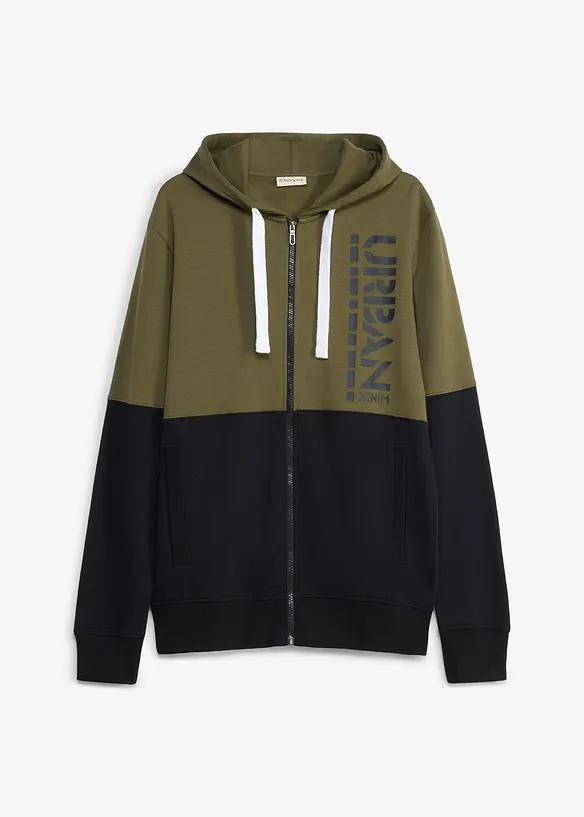 Felpa con zip e cappuccio in puro cotone biologico, bonprix