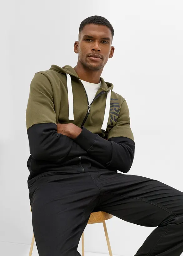 Felpa con zip e cappuccio in puro cotone biologico, bonprix