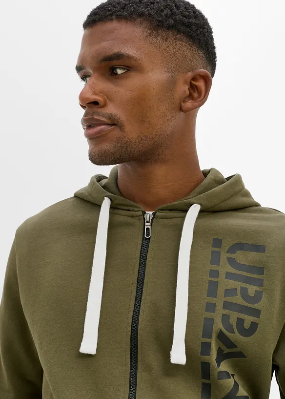 Felpa con zip e cappuccio in puro cotone biologico, bonprix
