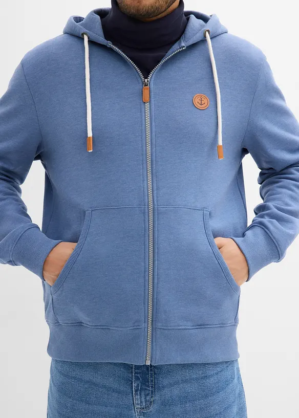 Felpa con zip, cappuccio e dettagli in similpelle, bonprix