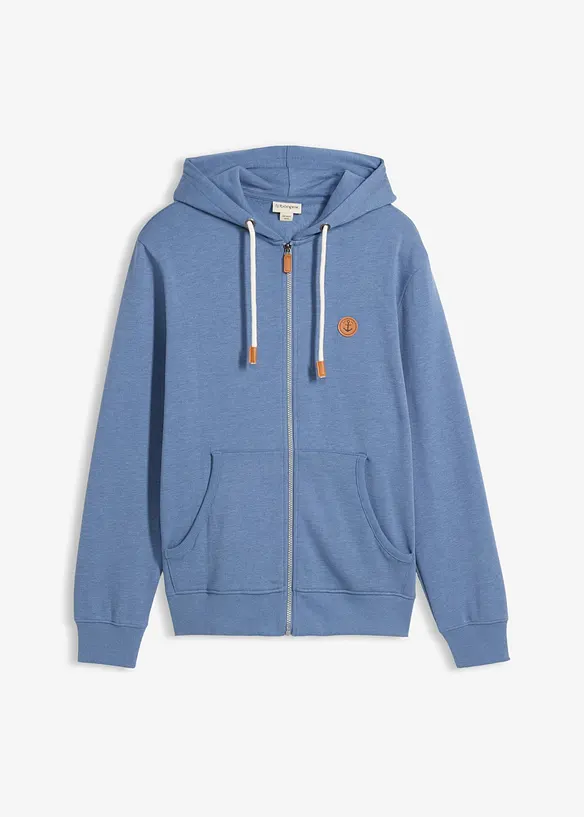 Felpa con zip, cappuccio e dettagli in similpelle, bonprix