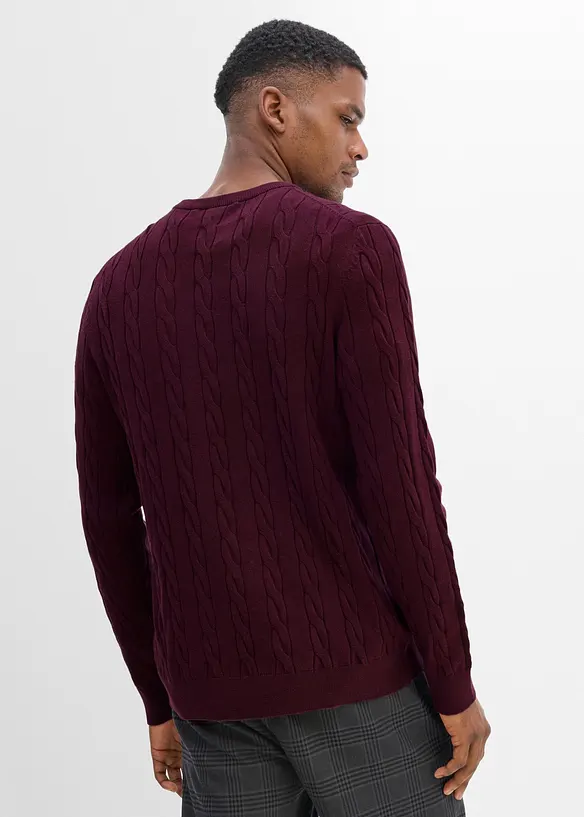 Maglione a trecce in filato fine, slim fit, bonprix