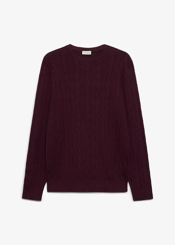 Maglione a trecce in filato fine, slim fit, bonprix