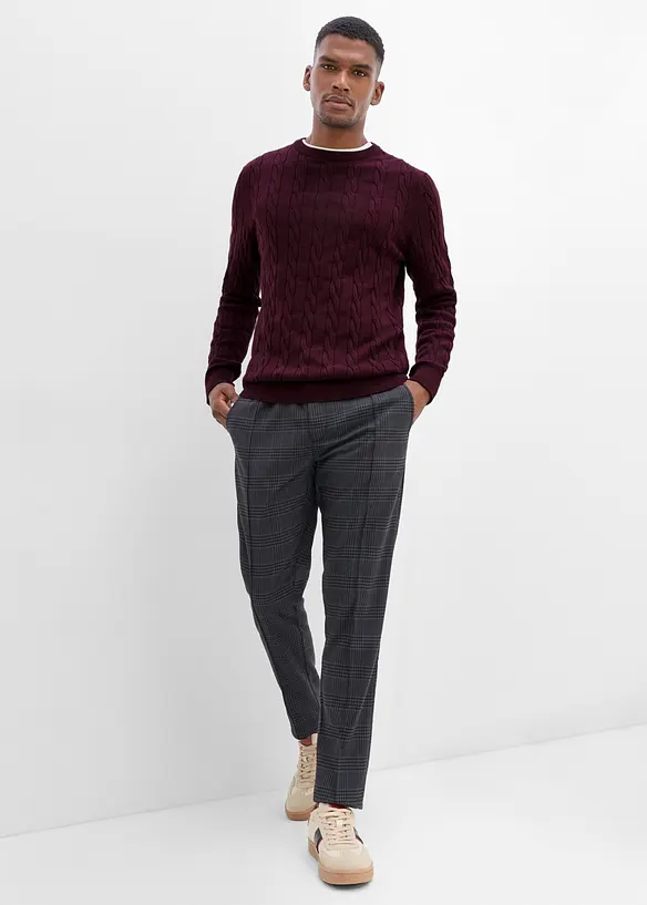 Maglione a trecce in filato fine, slim fit, bonprix