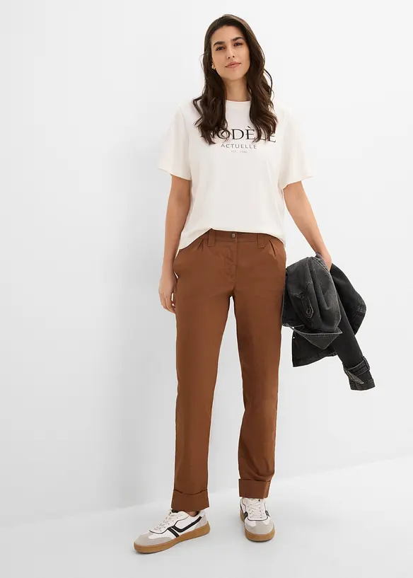 Pantaloni chino alla caviglia in misto cotone elasticizzato, bonprix