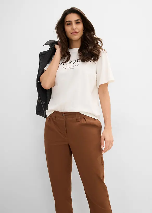 Pantaloni chino alla caviglia in misto cotone elasticizzato, bonprix