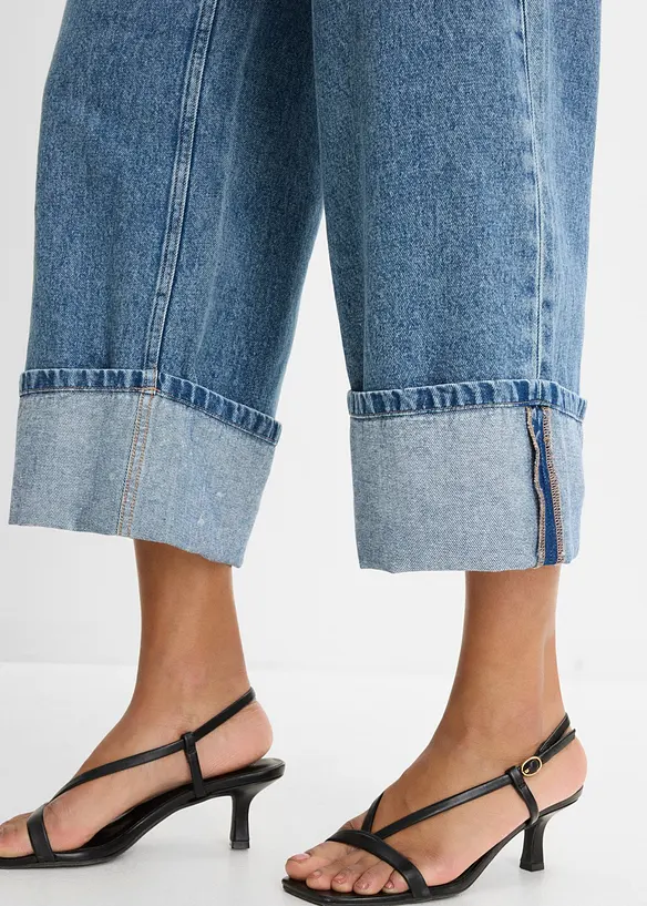 Jeans wide leg cropped, vita media, bonprix