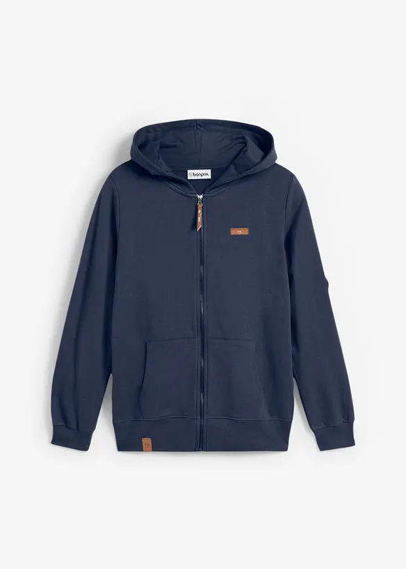 Felpa con zip e cappuccio in puro cotone, bonprix