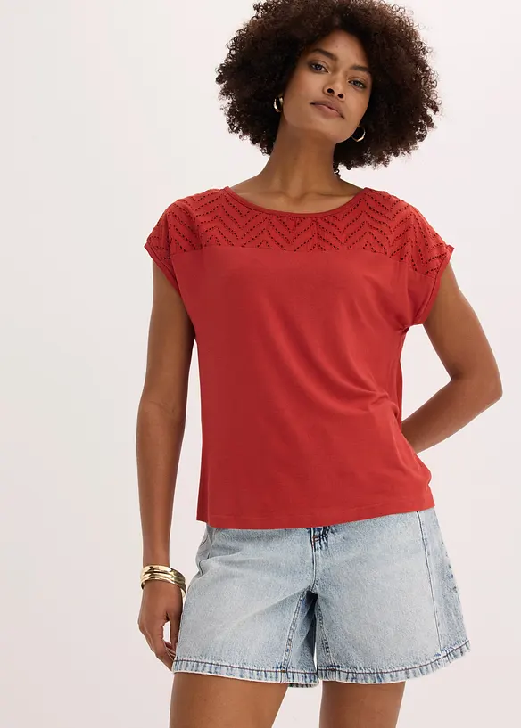 Maglia in morbida viscosa con pizzo, bonprix