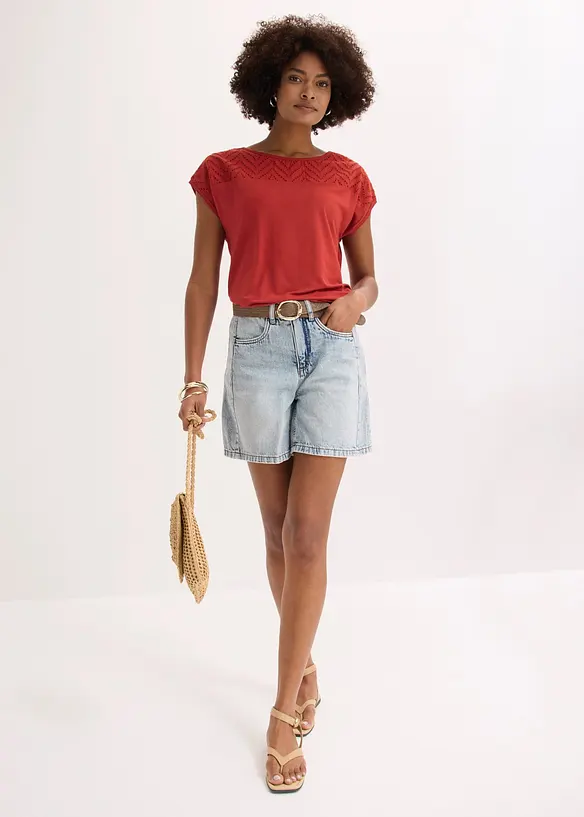 Maglia in morbida viscosa con pizzo, bonprix