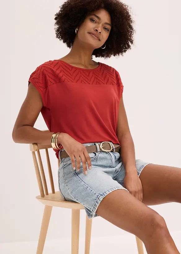 Maglia in morbida viscosa con pizzo, bonprix