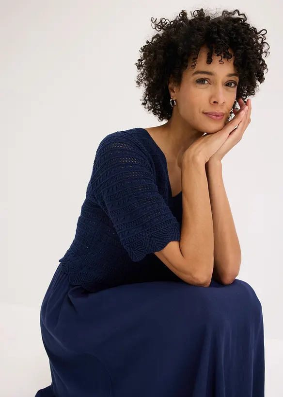 Abito con corpino in maglia traforata integrato, bonprix