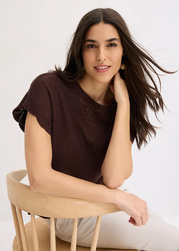 Maglione a maniche corte con filato glitterato, bonprix