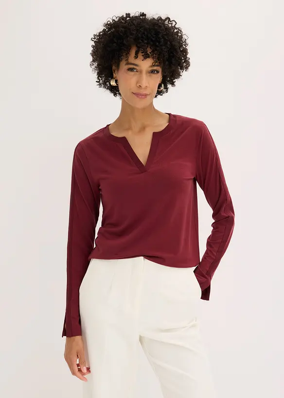 Maglia a maniche lunghe con inserto in satin, bonprix