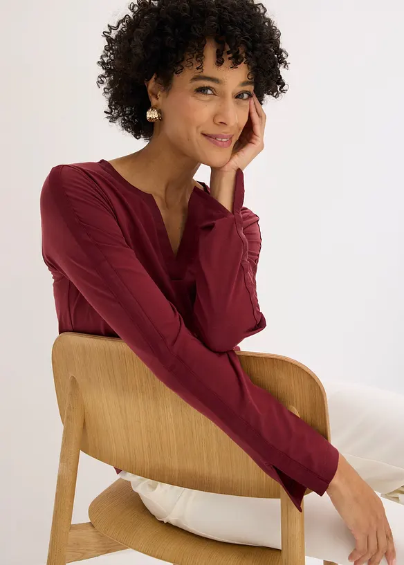 Maglia a maniche lunghe con inserto in satin, bonprix