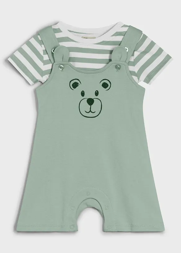 T-shirt + salopette corta in puro cotone biologico (set 2 pezzi), bonprix
