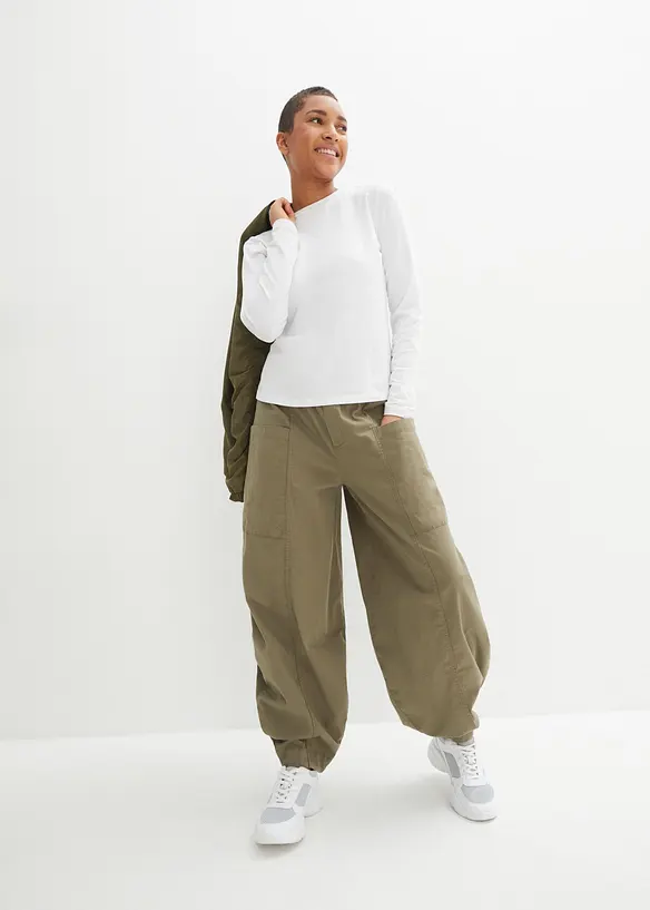 Pantaloni a palloncino in misto cotone elasticizzato, bonprix