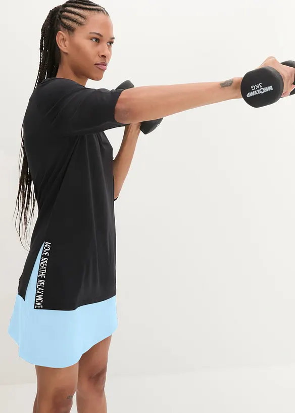 T-shirt lunga per sport con spacco, ad asciugatura rapida, bonprix