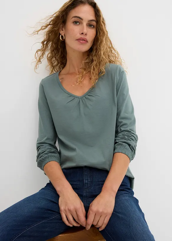 Maglia a maniche lunghe in puro cotone con elastico, bonprix