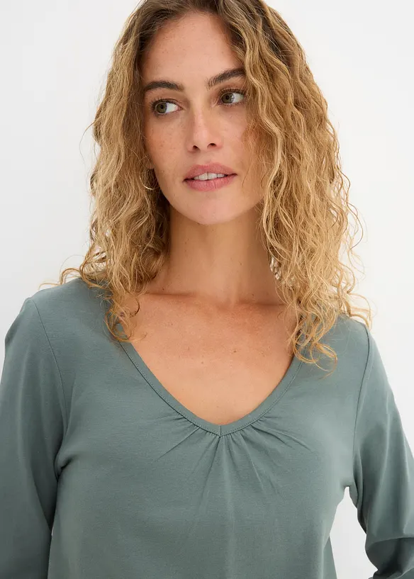 Maglia a maniche lunghe in puro cotone con elastico, bonprix