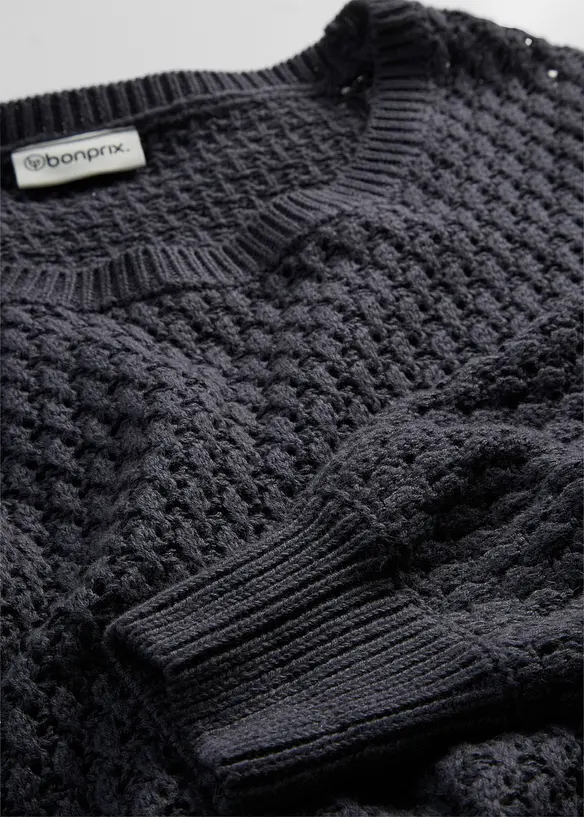 Maglione in maglia operata di misto cotone, bonprix