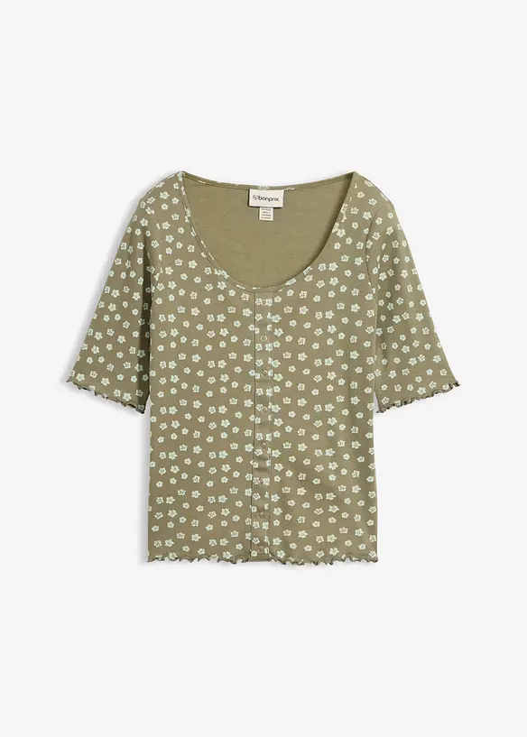 Maglia a costine in puro cotone con stampa a fiori, bonprix