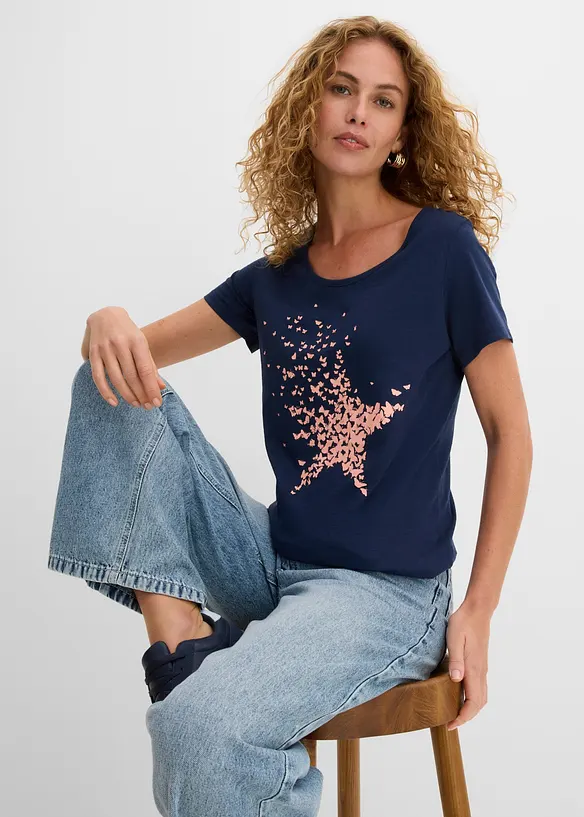 Maglia a maniche corte in filato fiammato, bonprix