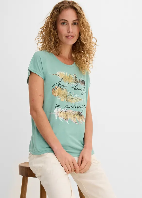 T-shirt con stampa glitterata, bonprix