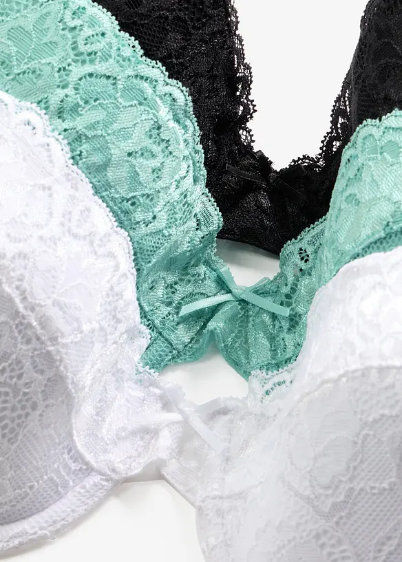 Reggiseno push-up con pizzo fine (pacco da 3), bonprix