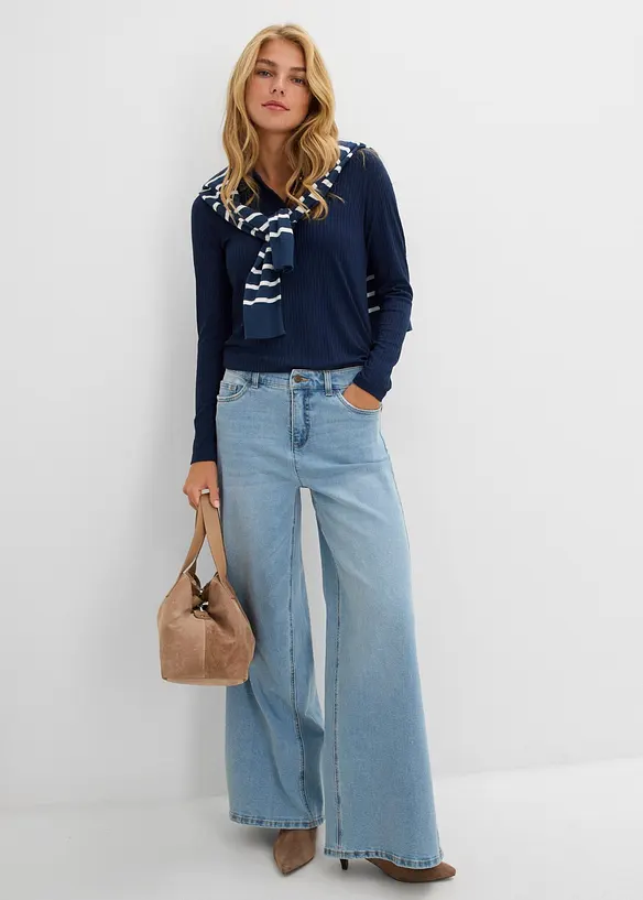 Jeans wide leg, vita media, bonprix