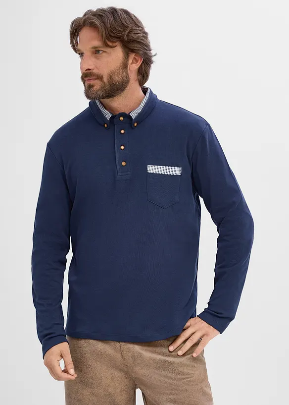 Polo in puro cotone con dettagli a quadretti, bonprix