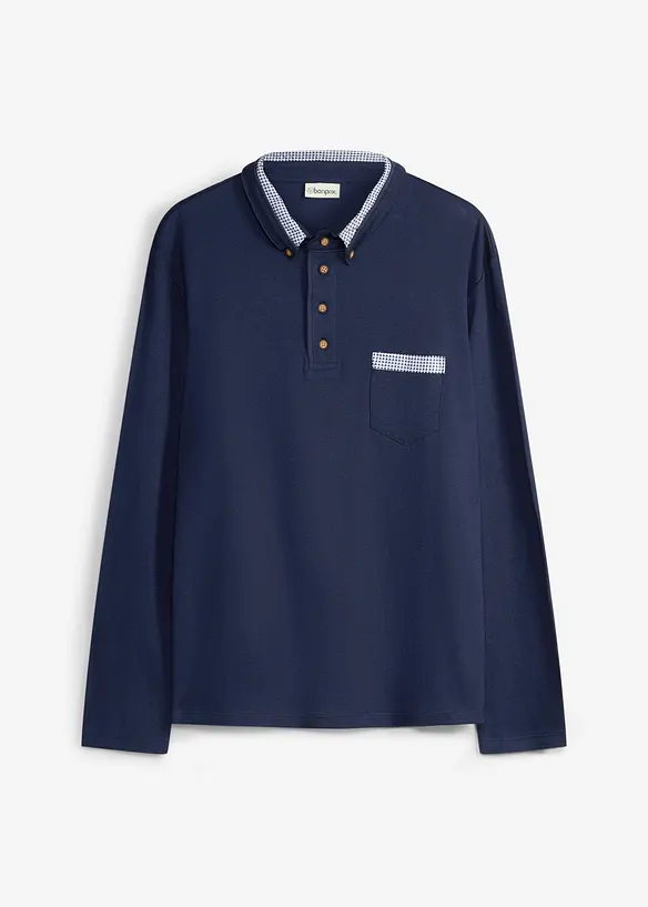 Polo in puro cotone con dettagli a quadretti, bonprix