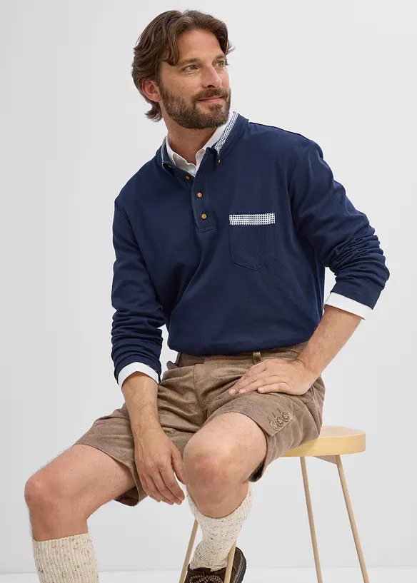 Polo in puro cotone con dettagli a quadretti, bonprix