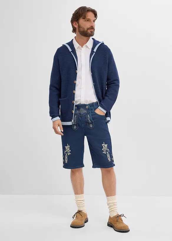 Bermuda bavaresi in denim felpato con vita comoda, bonprix