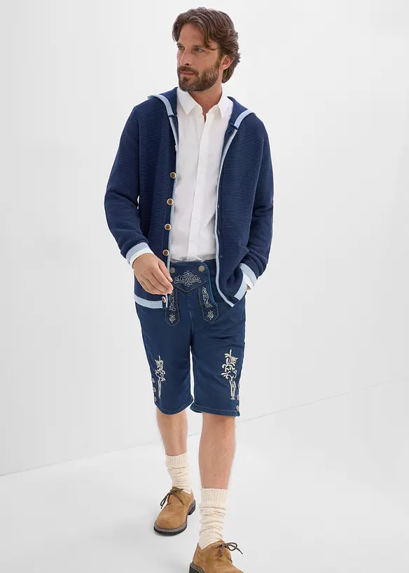 Bermuda bavaresi in denim felpato con vita comoda, bonprix