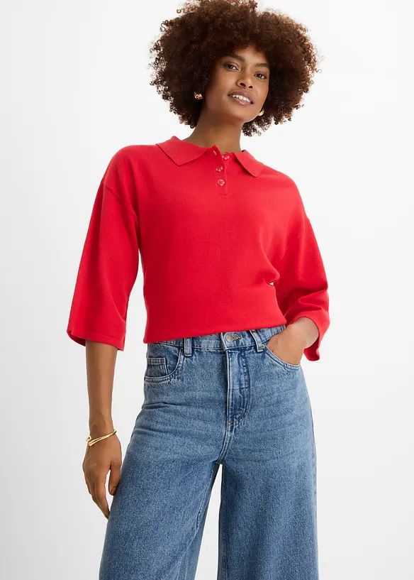 Jeans wide leg cropped, vita media, bonprix