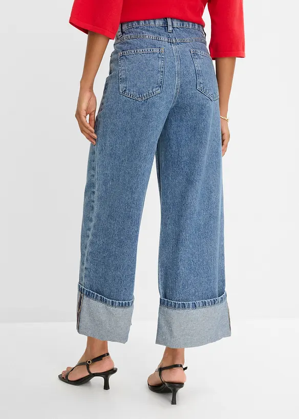 Jeans wide leg cropped, vita media, bonprix