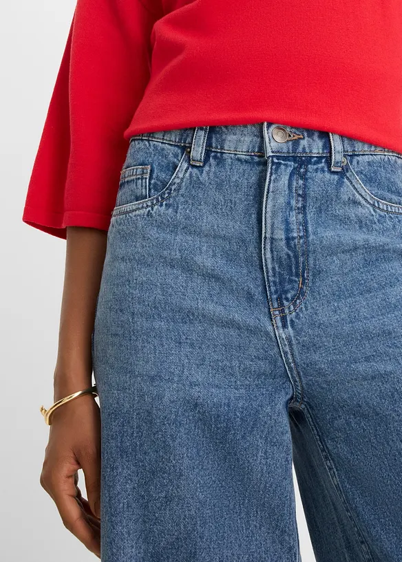 Jeans wide leg cropped, vita media, bonprix