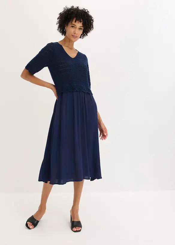 Abito con corpino in maglia traforata integrato, bonprix