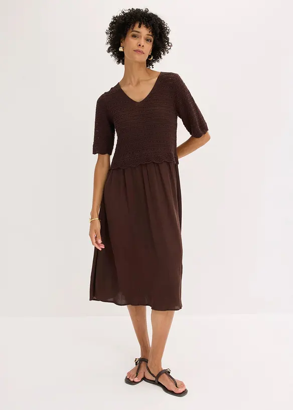 Abito con corpino in maglia traforata integrato, bonprix