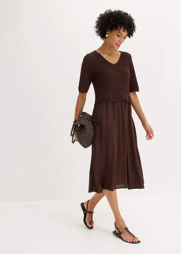Abito con corpino in maglia traforata integrato, bonprix