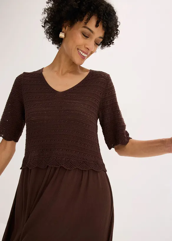 Abito con corpino in maglia traforata integrato, bonprix