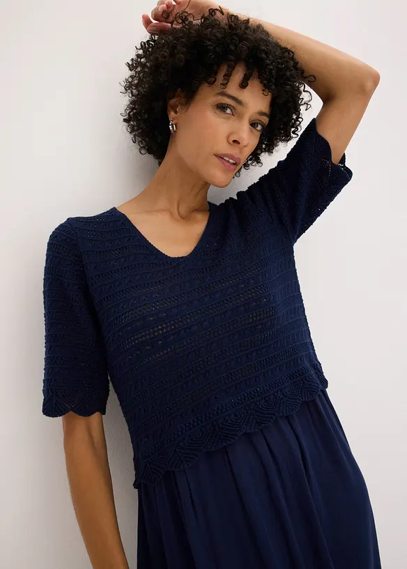 Abito con corpino in maglia traforata integrato, bonprix