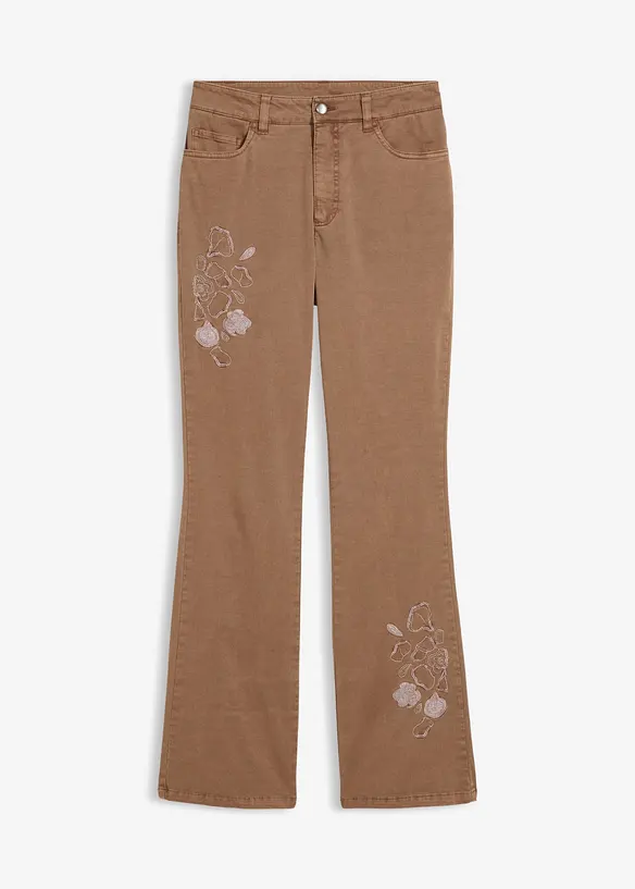Jeans bootcut in misto cotone elasticizzato con ricami, bonprix