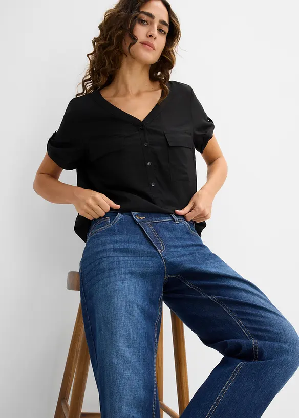 Mom jeans cropped, vita alta, bonprix