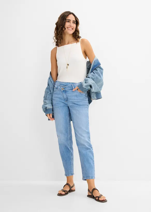 Mom jeans cropped, vita alta, bonprix