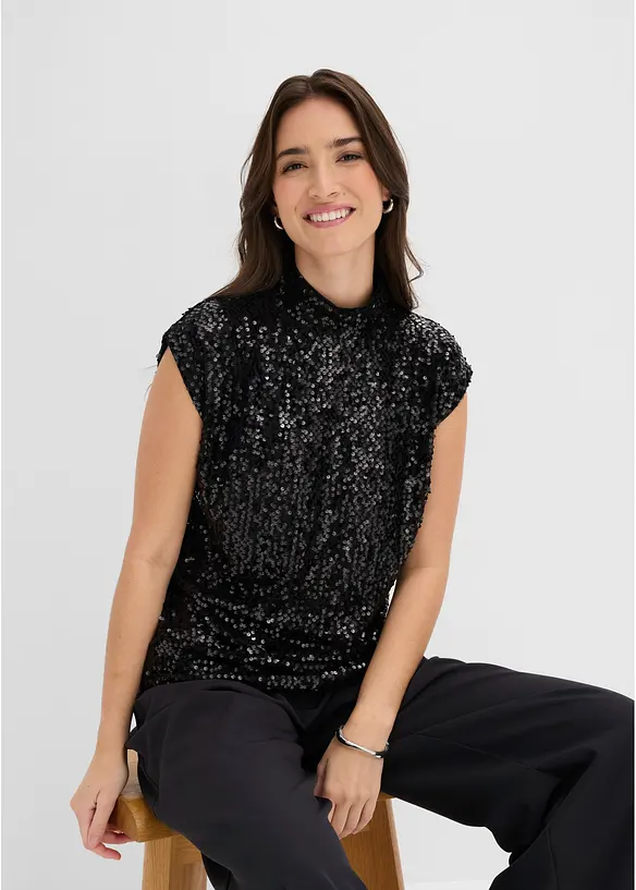 Top con paillettes, bonprix