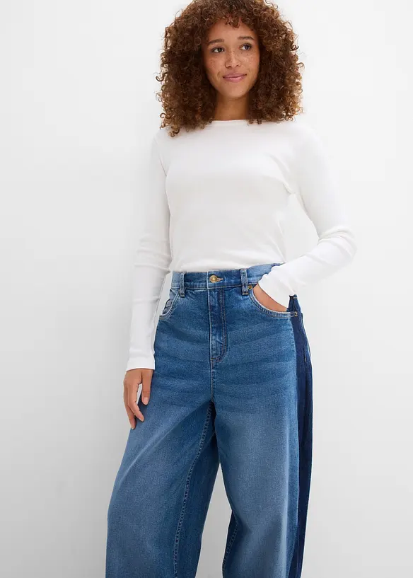 Jeans cropped a palloncino, vita alta, bonprix